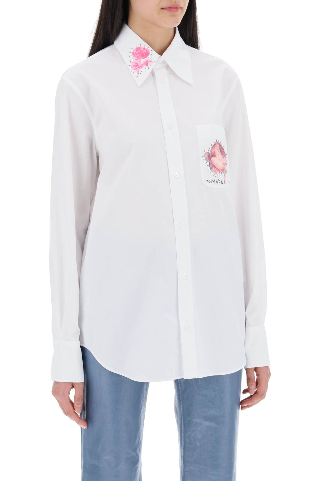 Marni shirt with flower print patch and logo