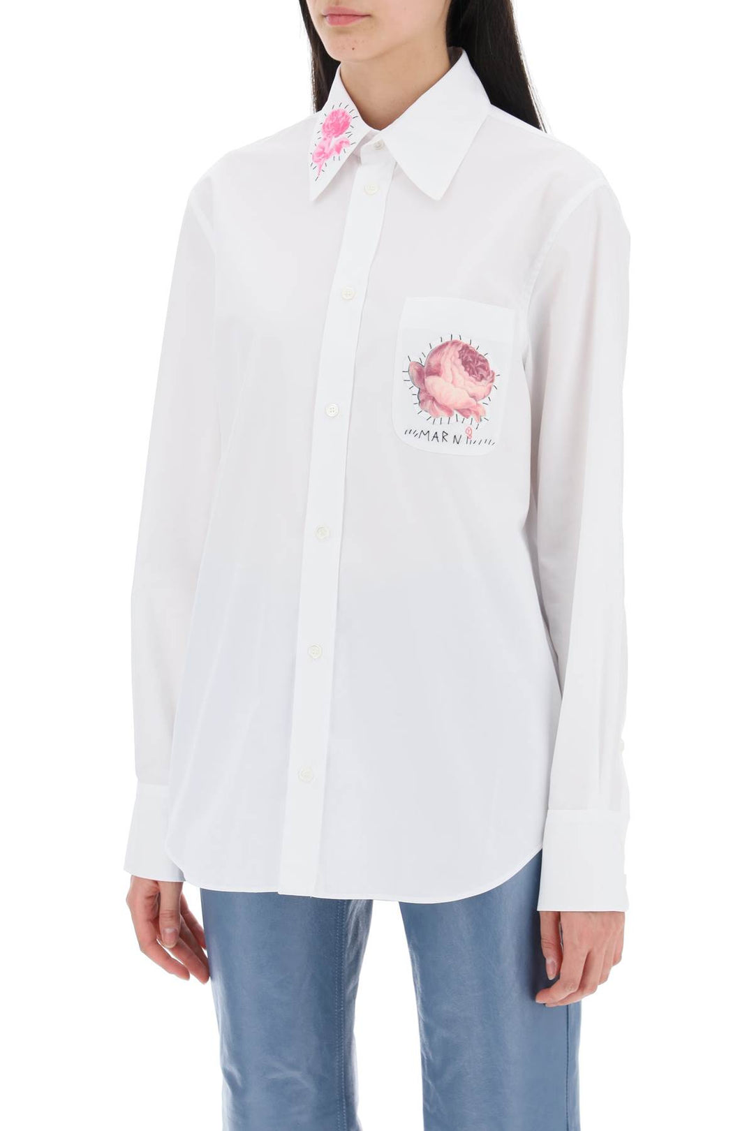 Marni shirt with flower print patch and logo