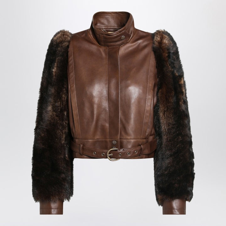 Chloé cropped leather and shearling jacket