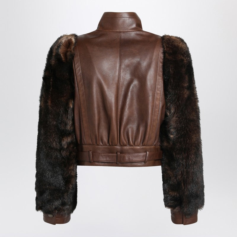 Chloé cropped leather and shearling jacket