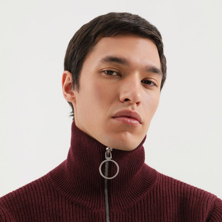1989 STUDIO Burgundy zip turtleneck