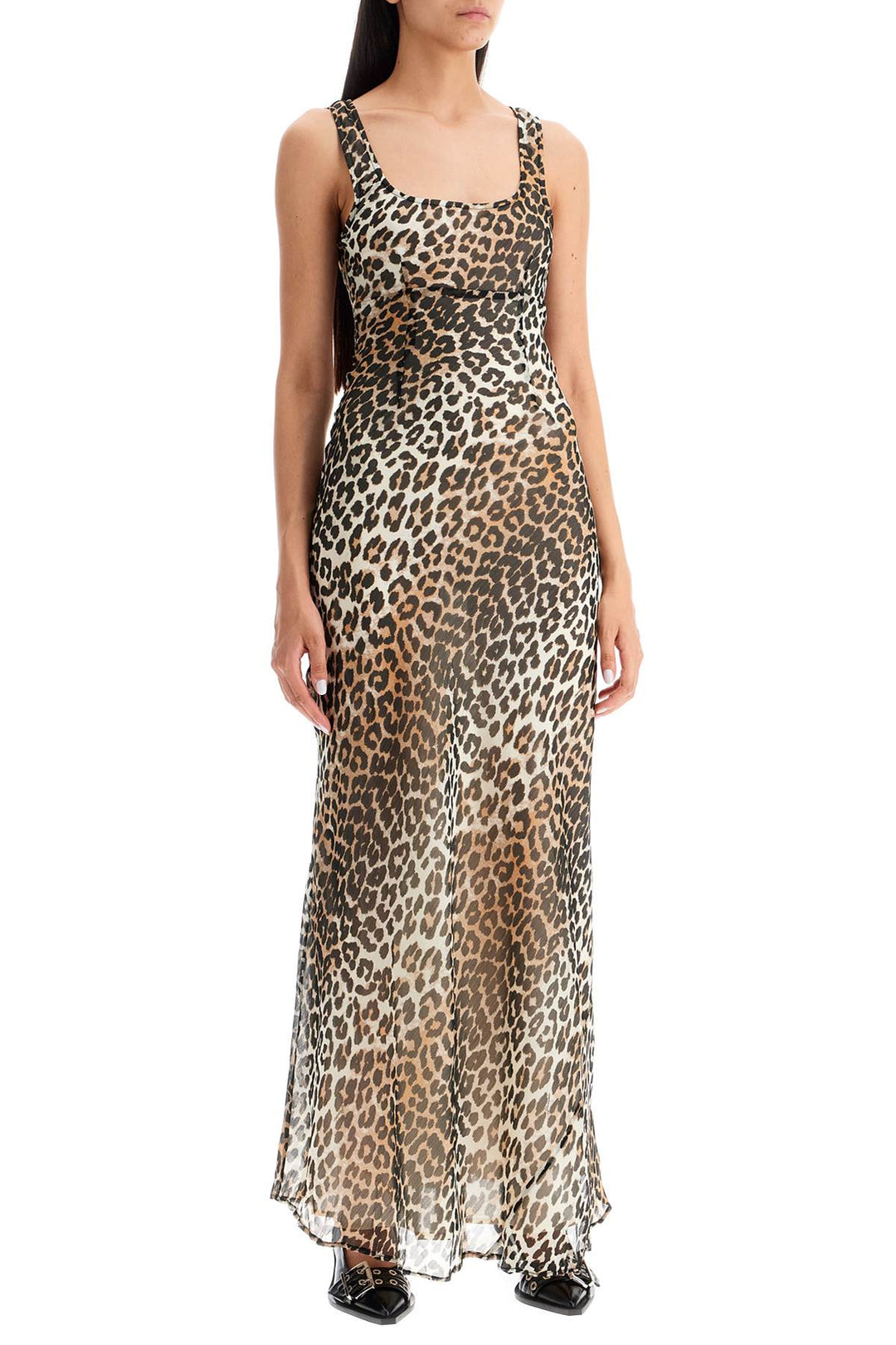 Ganni maxi chiffon animal print dress