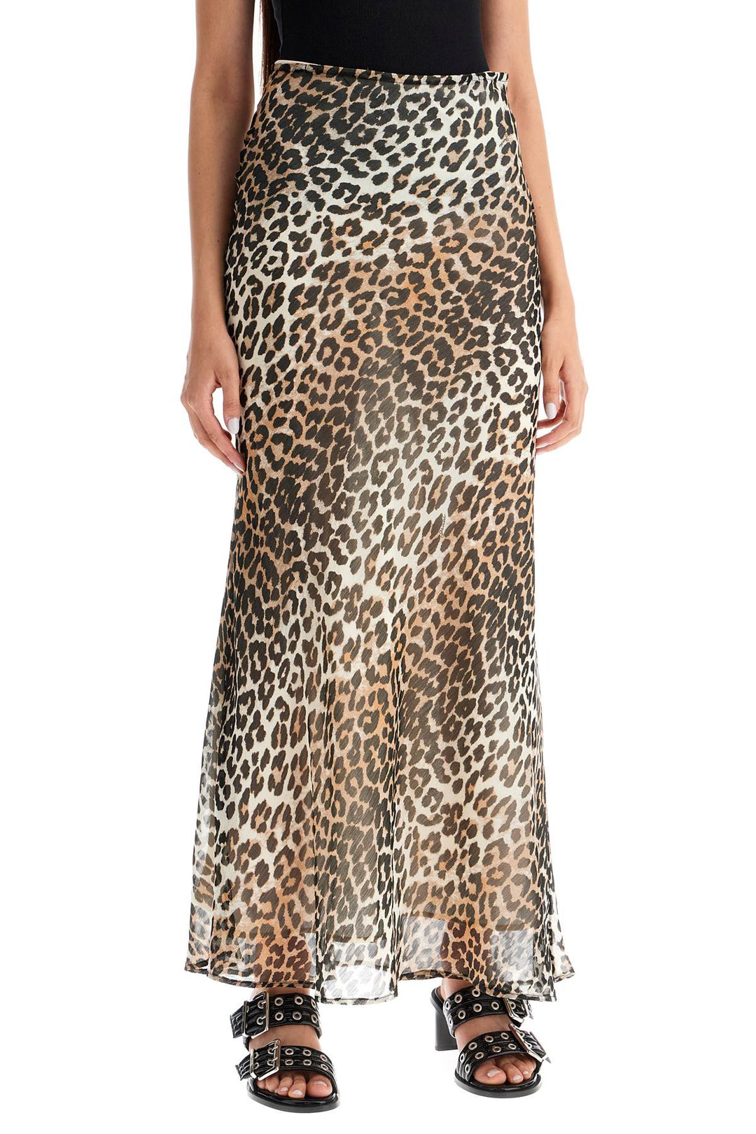 Ganni long chiffon animal print maxi skirt