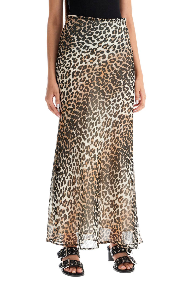 Ganni long chiffon animal print maxi skirt