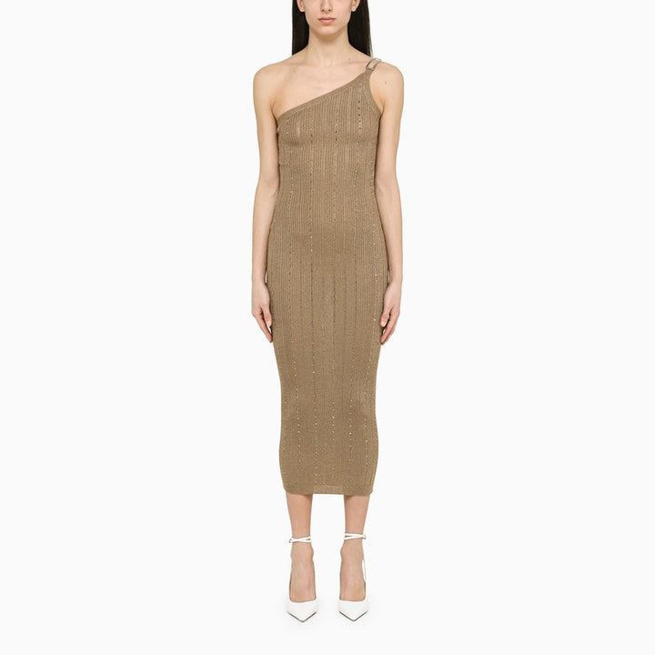 Alessandra Rich one-shoulder midi dress with rhinestones