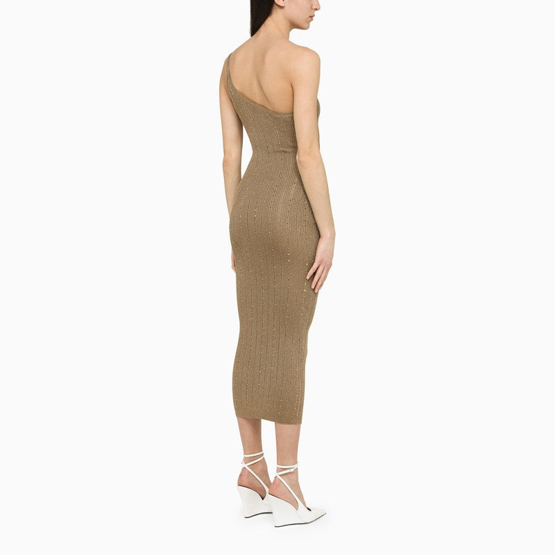 Alessandra Rich one-shoulder midi dress with rhinestones