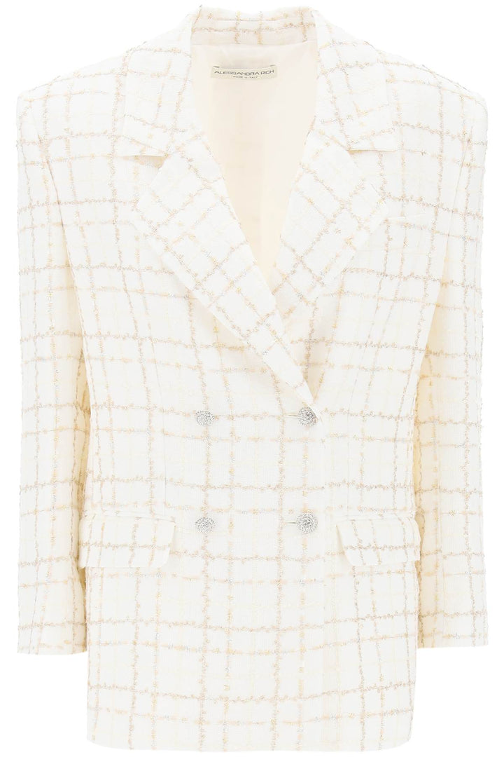 Alessandra Rich oversized tweed jacket with plaid pattern