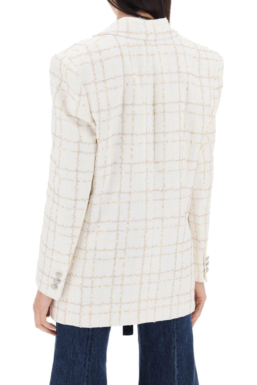 Alessandra Rich oversized tweed jacket with plaid pattern