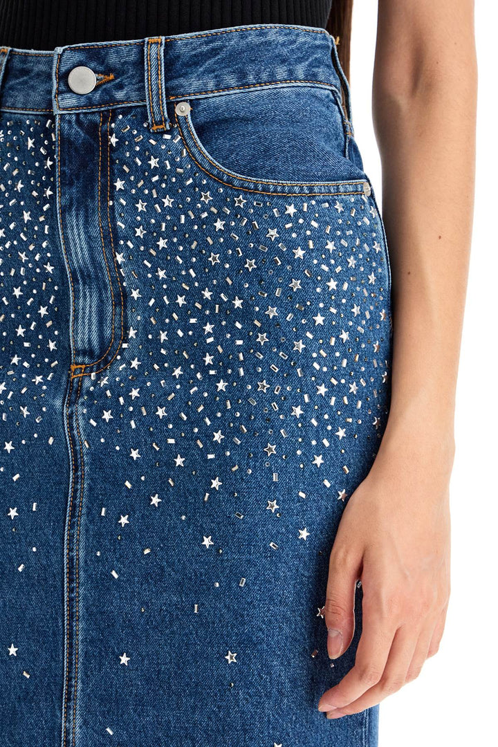 Alessandra Rich Embellished denim midi skirt