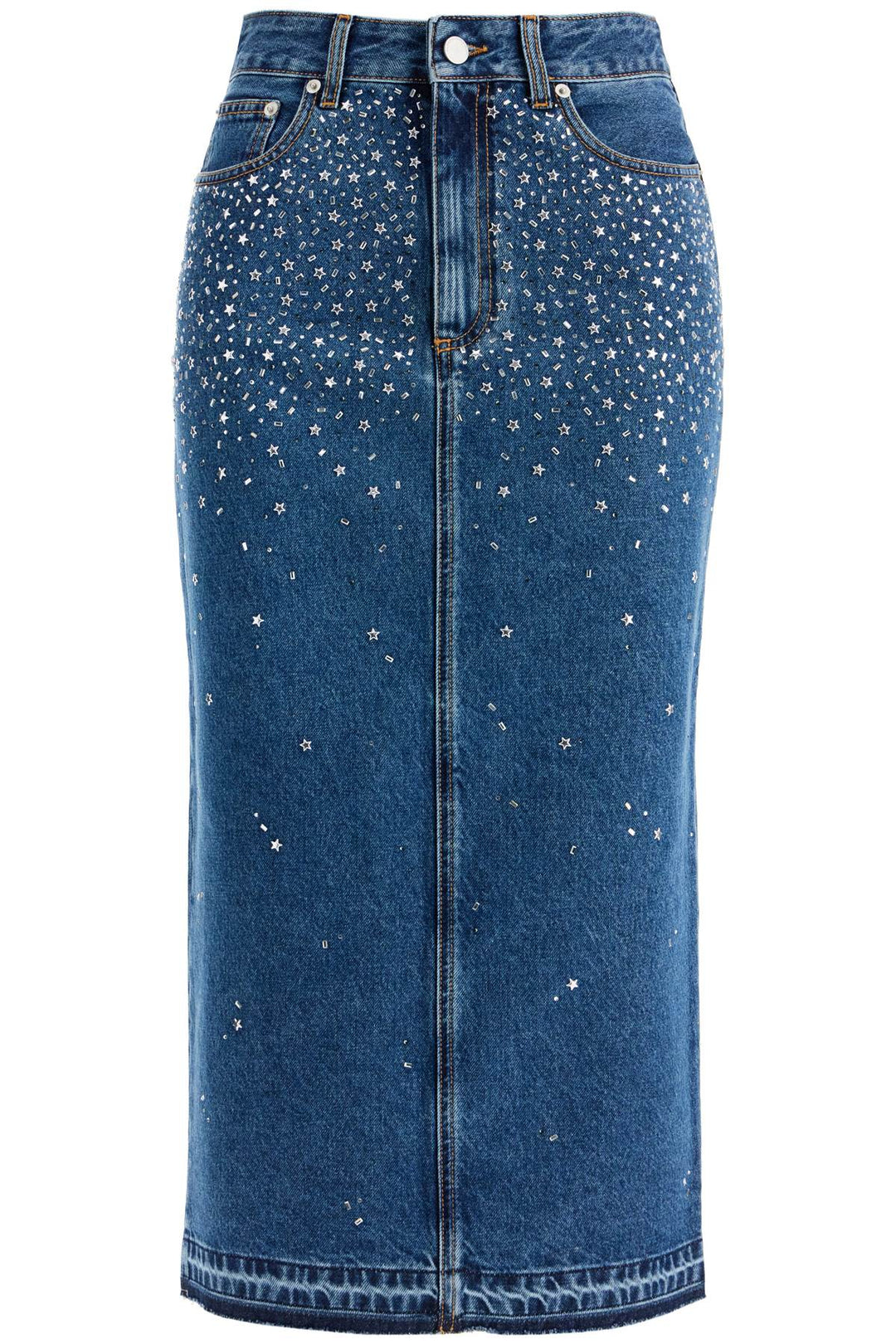 Alessandra Rich Embellished denim midi skirt