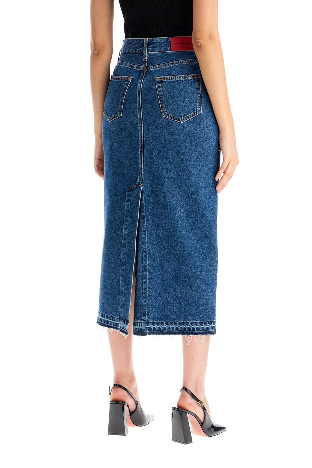 Alessandra Rich Embellished denim midi skirt