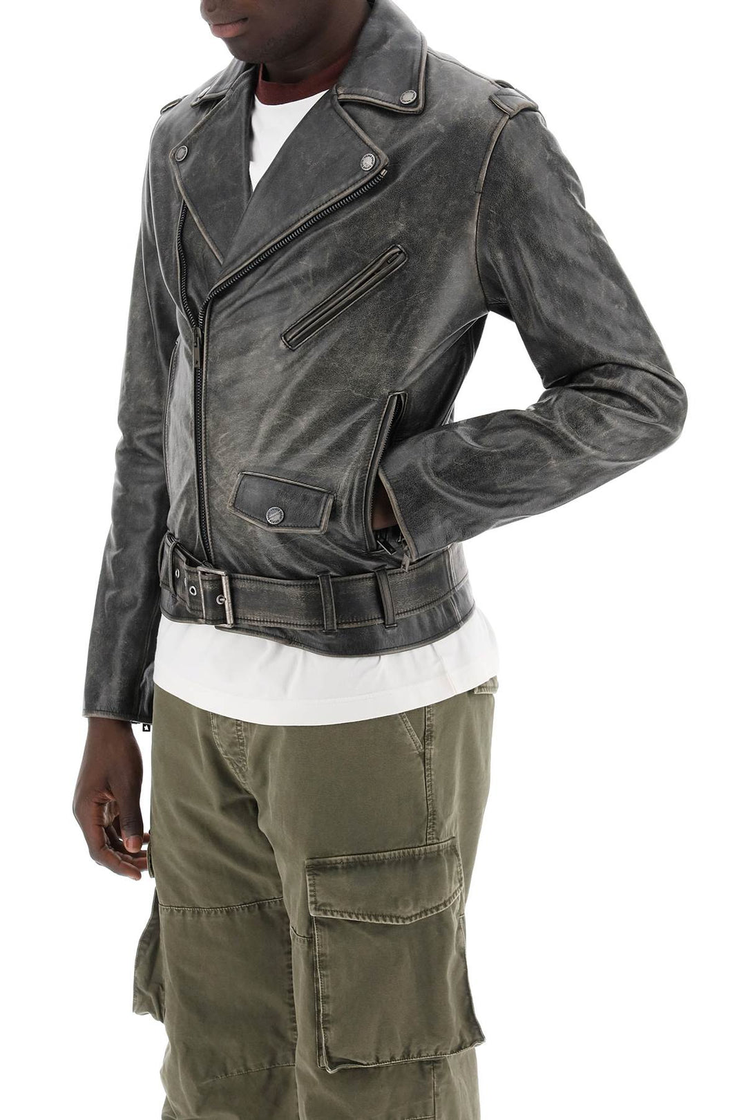 Golden Goose vintage-effect leather biker jacket