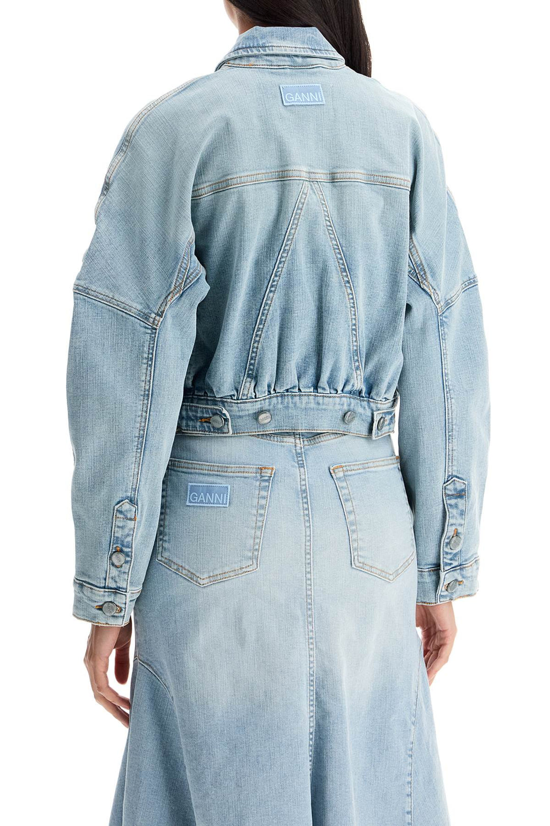 Ganni stretch denim bomber jacket