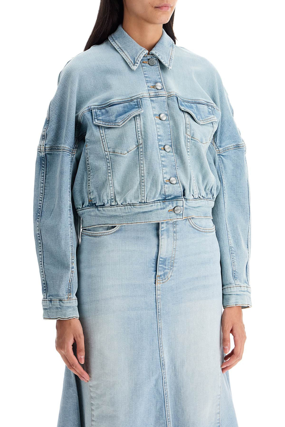 Ganni stretch denim bomber jacket