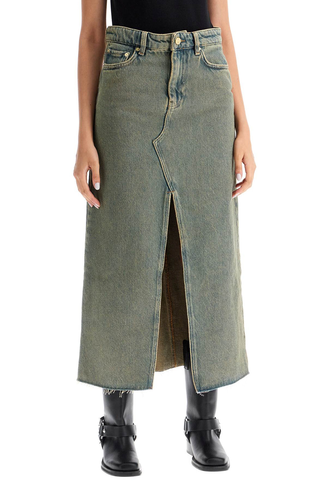 Ganni long overdyed denim maxi skirt