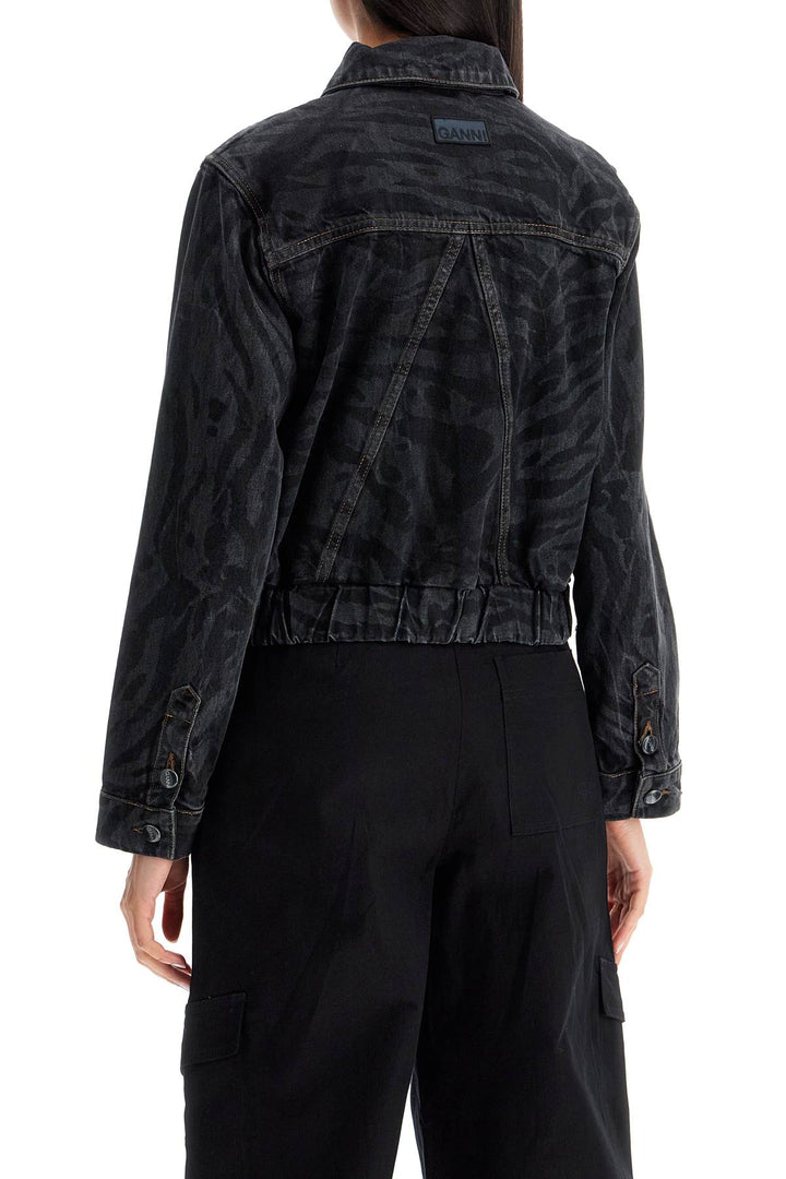 Ganni cut\n\nshort denim jacket with laser-cut