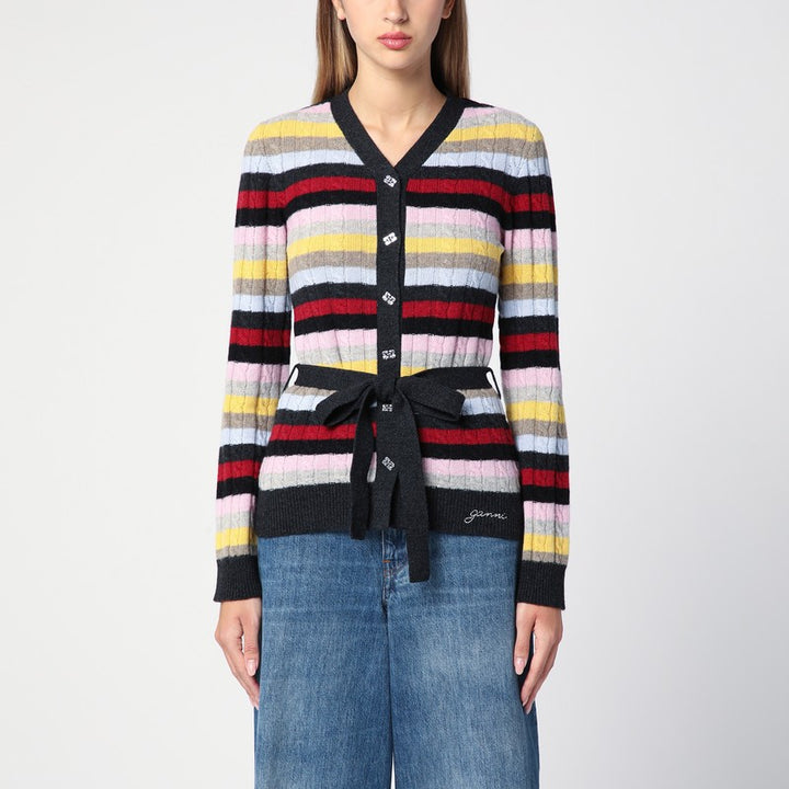 GANNI striped cardigan with belt