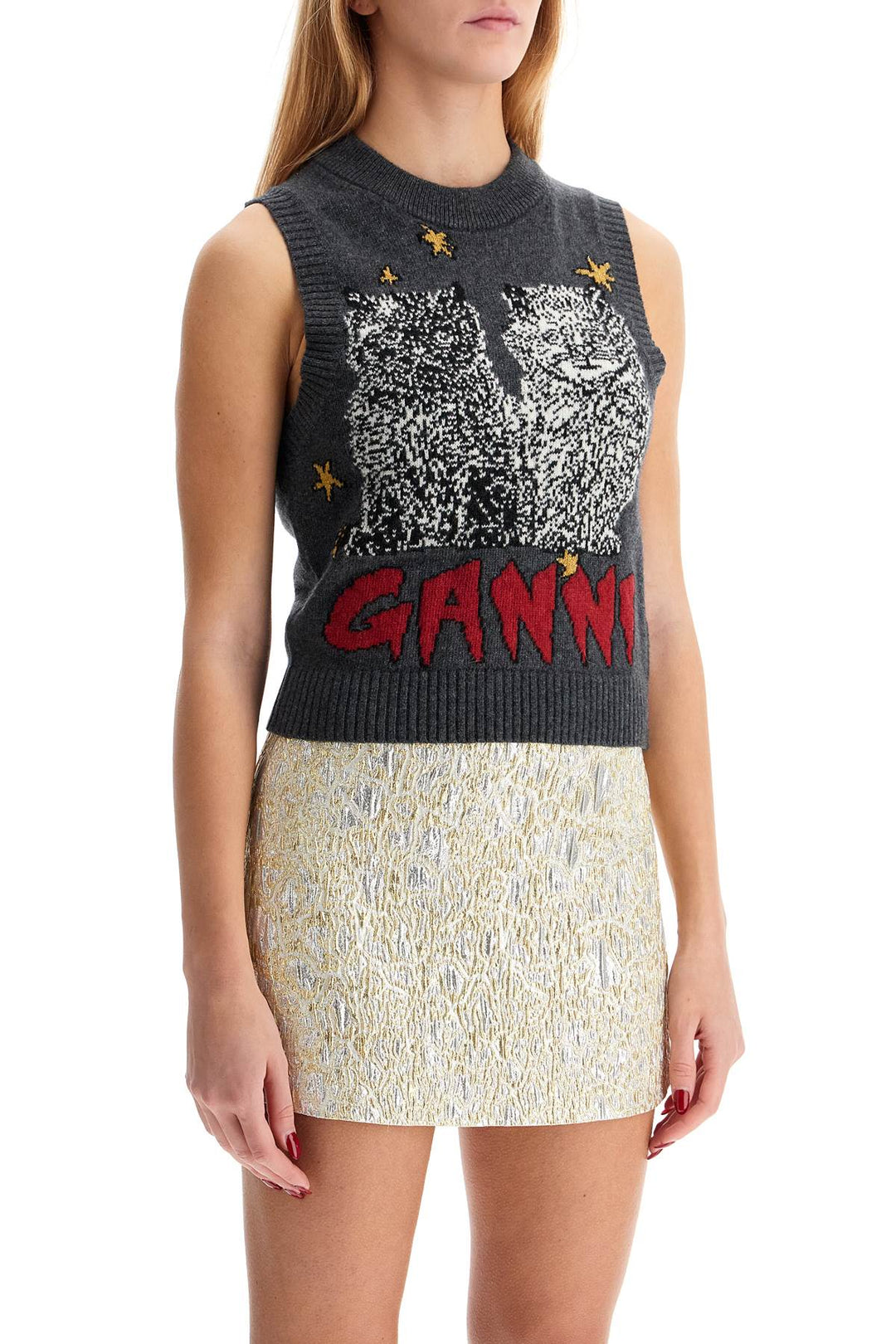 Ganni graphic cats knit vest