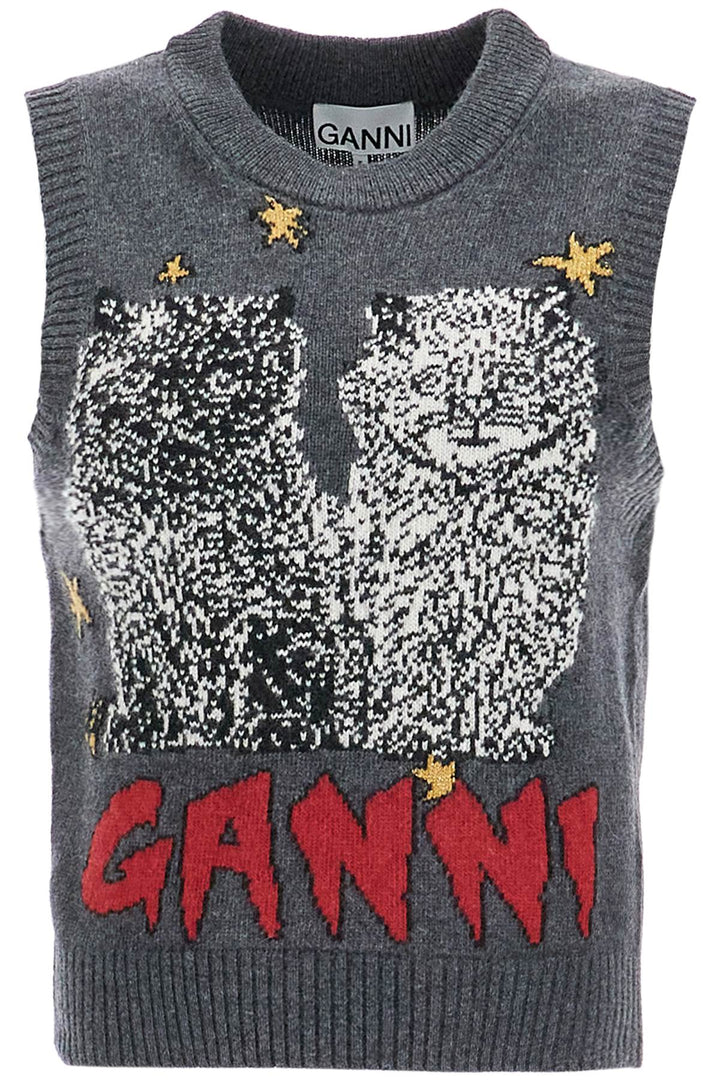 Ganni graphic cats knit vest