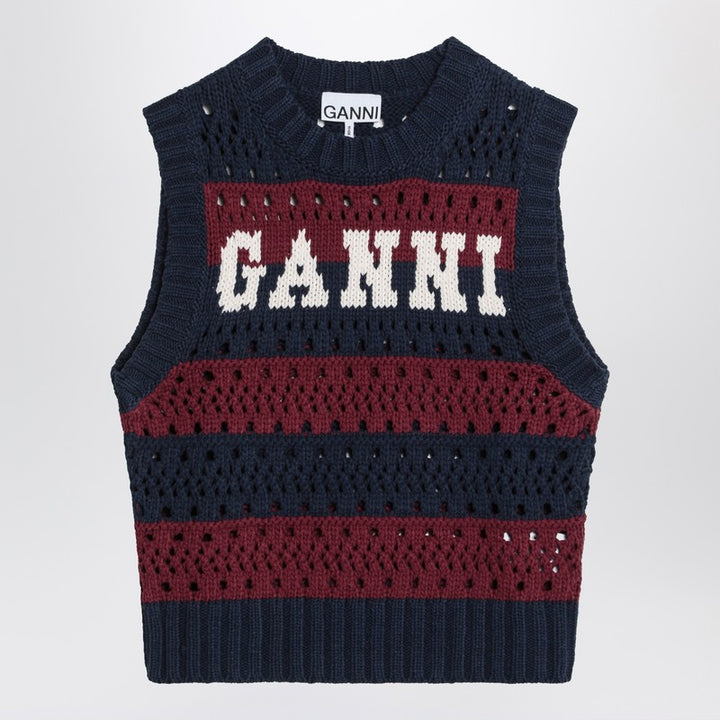 GANNI Striped vest with logo inlay