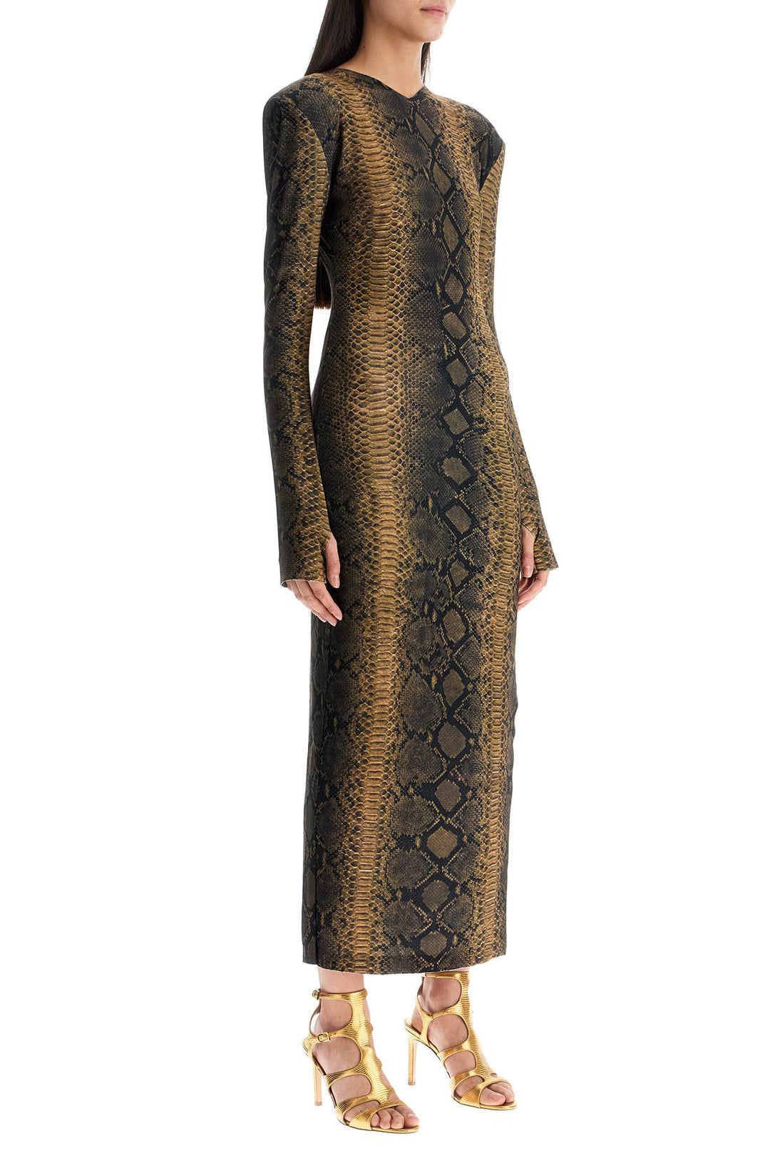 Norma Kamali slim fit long python effect dress