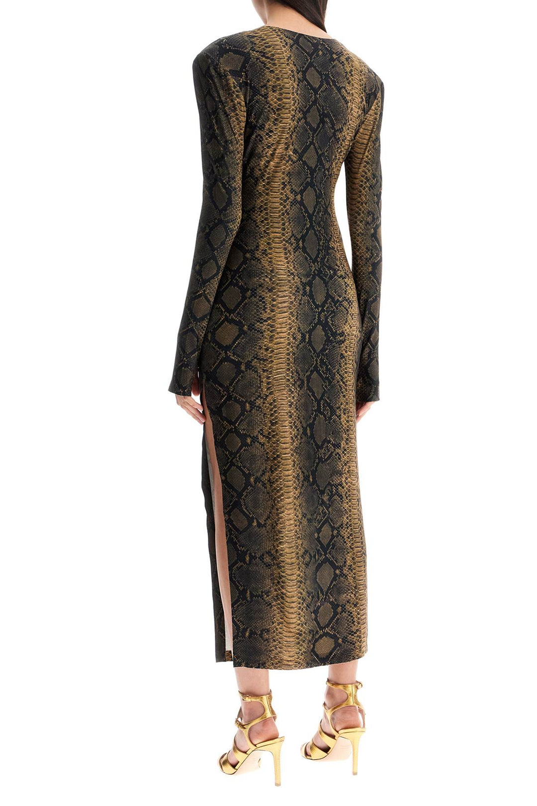 Norma Kamali slim fit long python effect dress