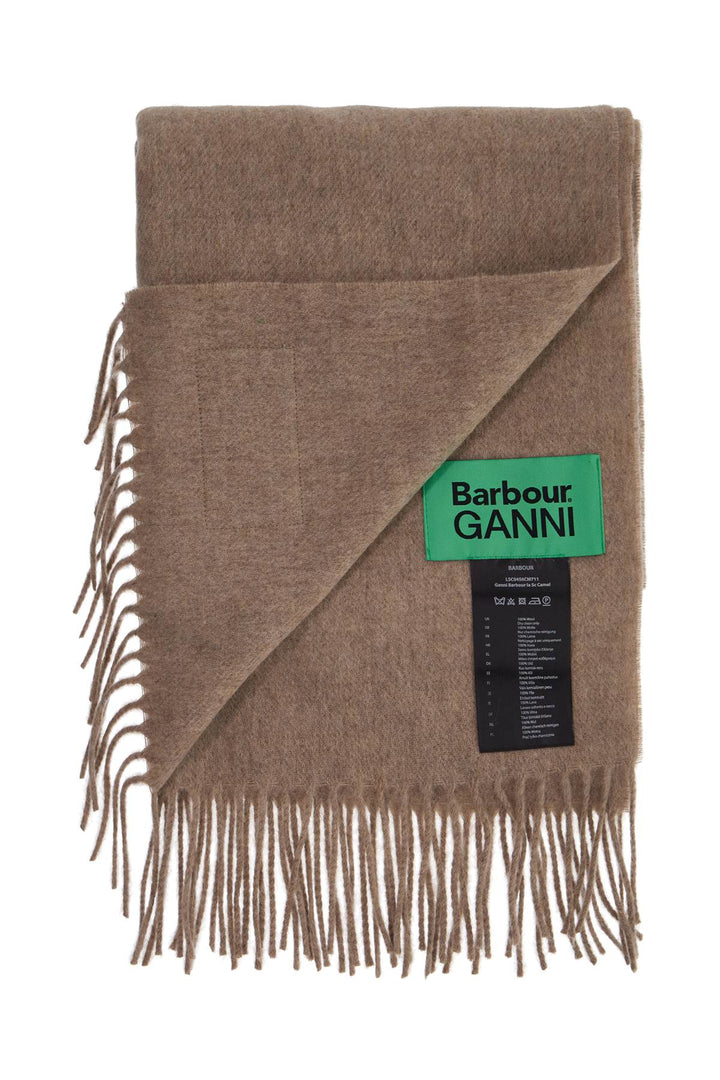 Barbour x Ganni wool scarf with patch logo