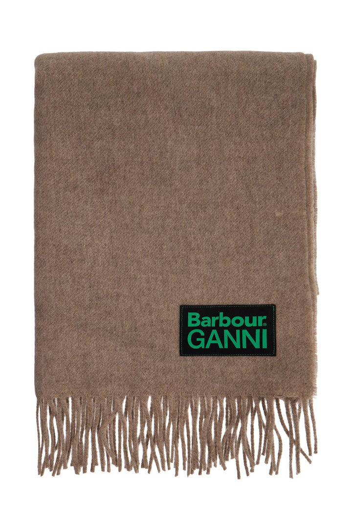 Barbour x Ganni wool scarf with patch logo