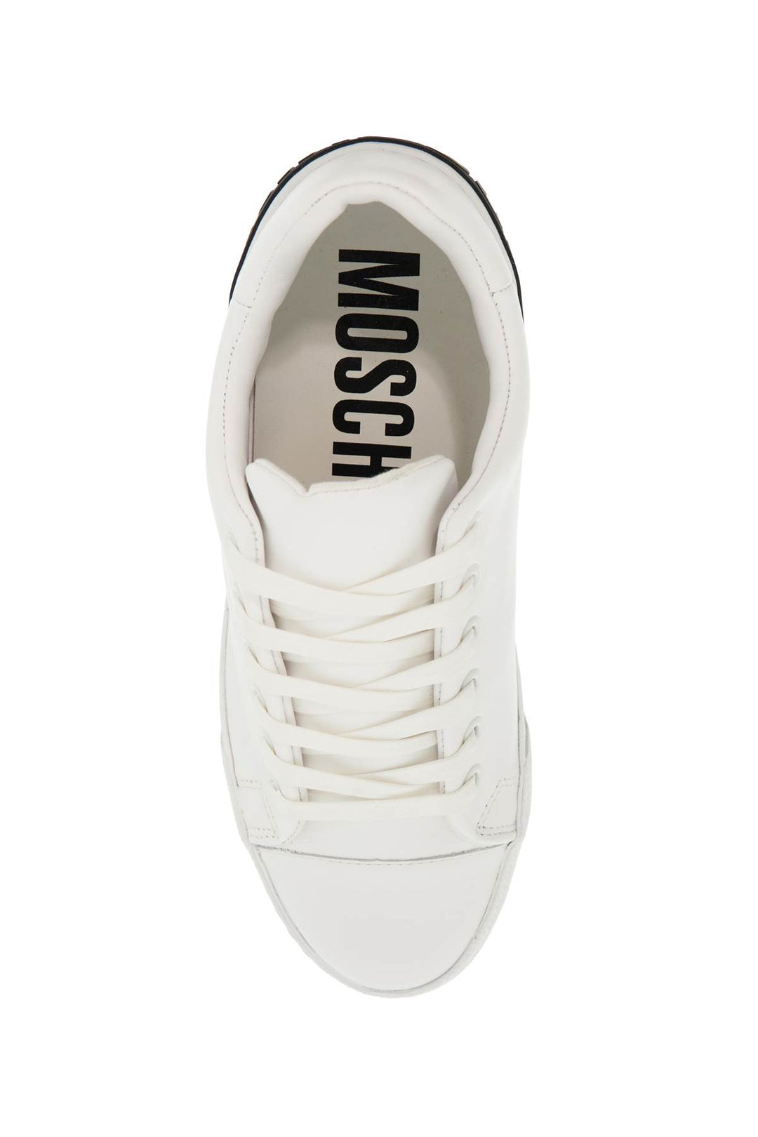 Moschino leather sneakers with rubber logo detail.