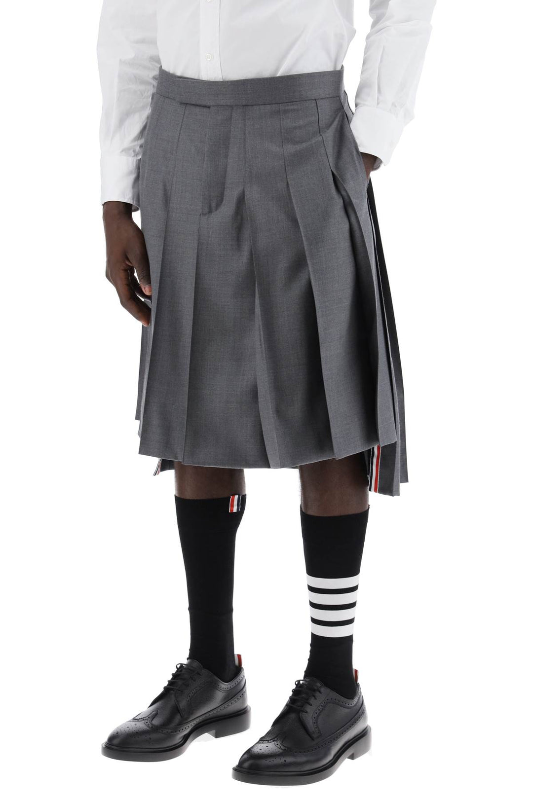 Thom Browne twill pleated midi skirt