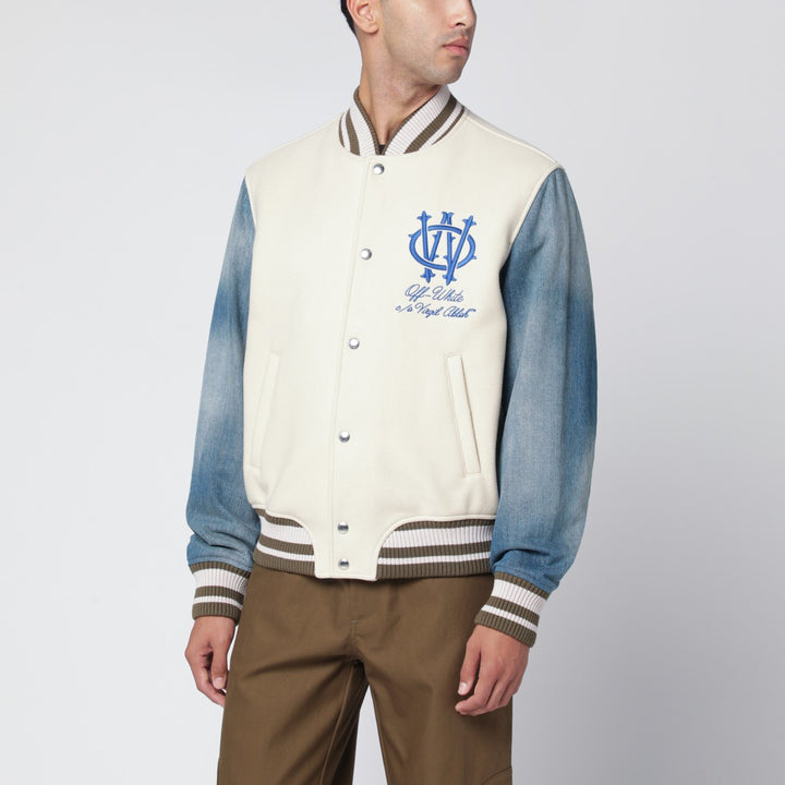 Off White bomber jacket with denim sleeves
