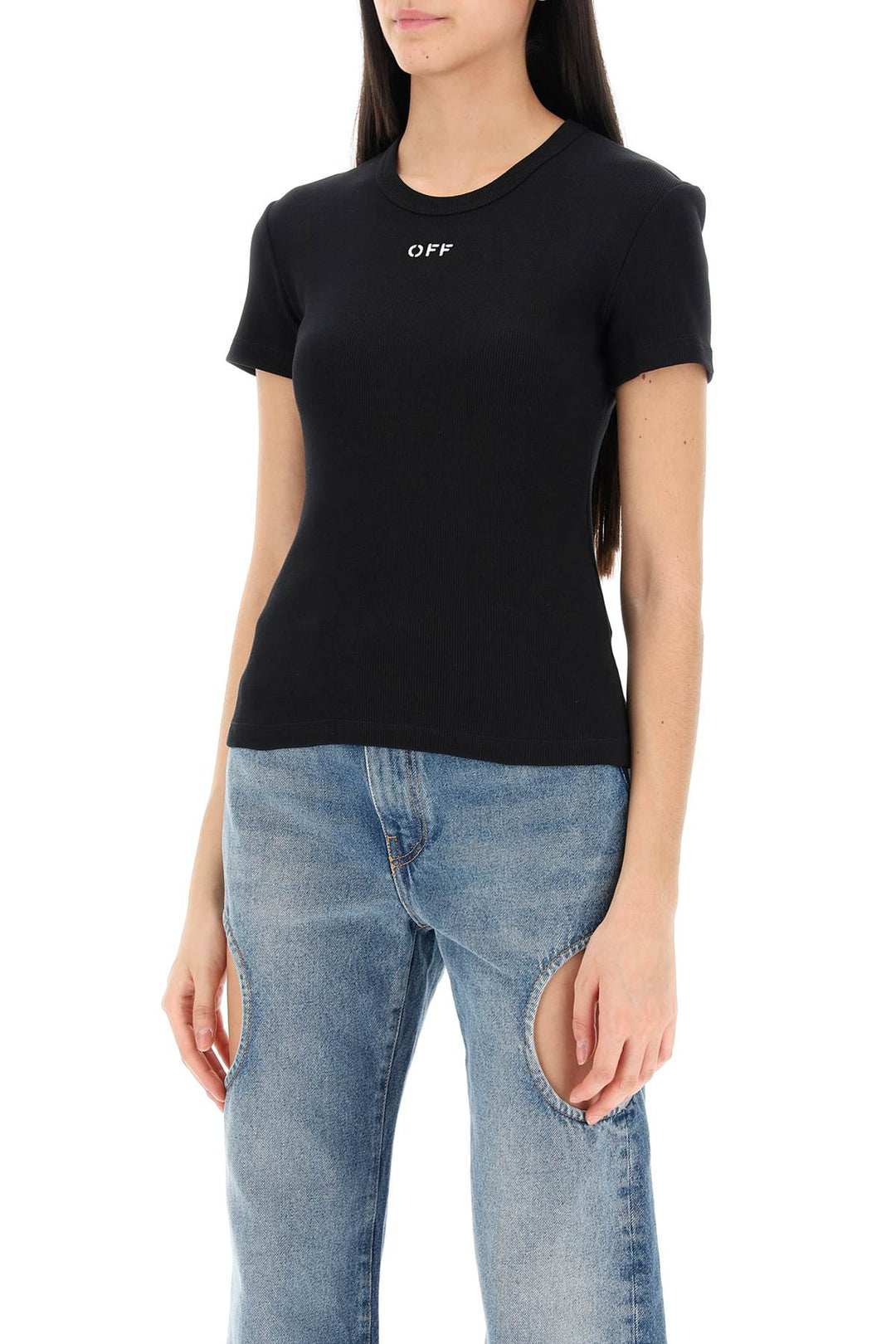 Off White ribbed t-shirt with off embroidery