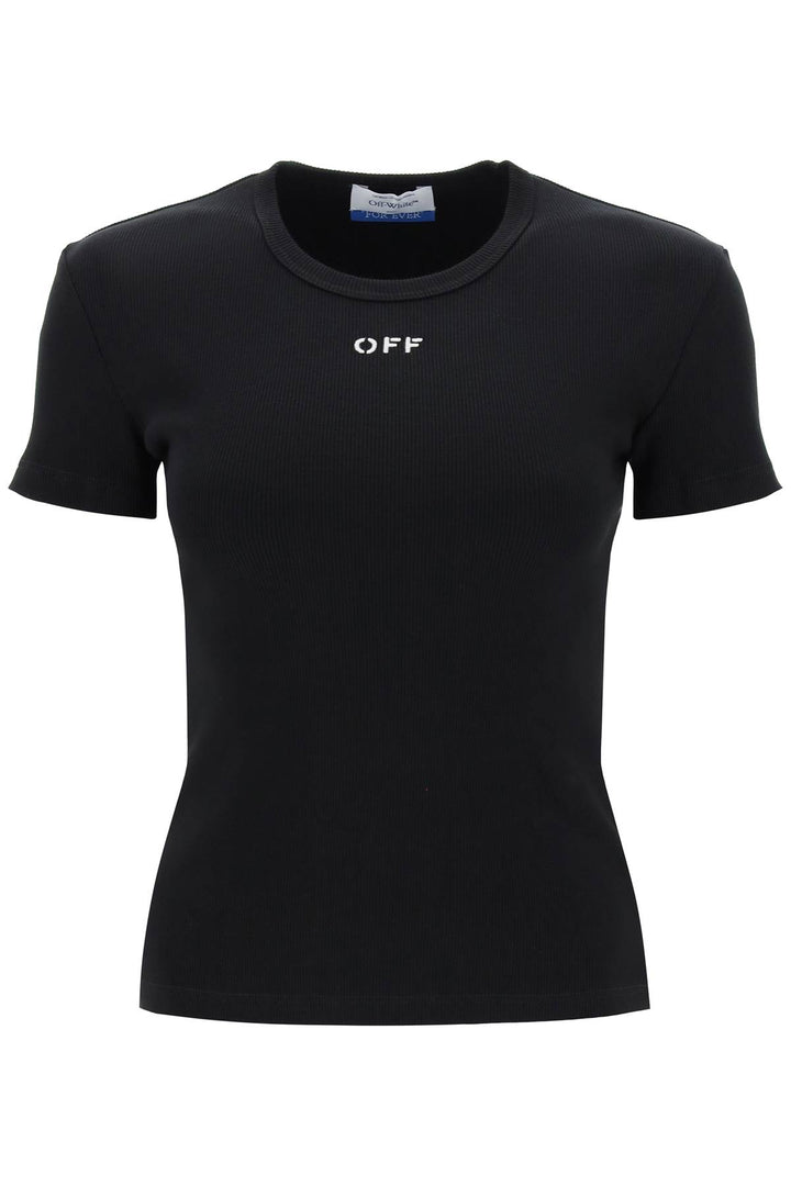 Off White ribbed t-shirt with off embroidery