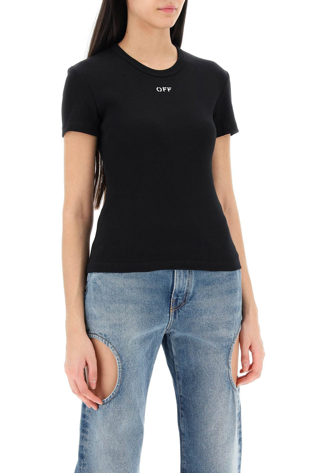 Off White ribbed t-shirt with off embroidery