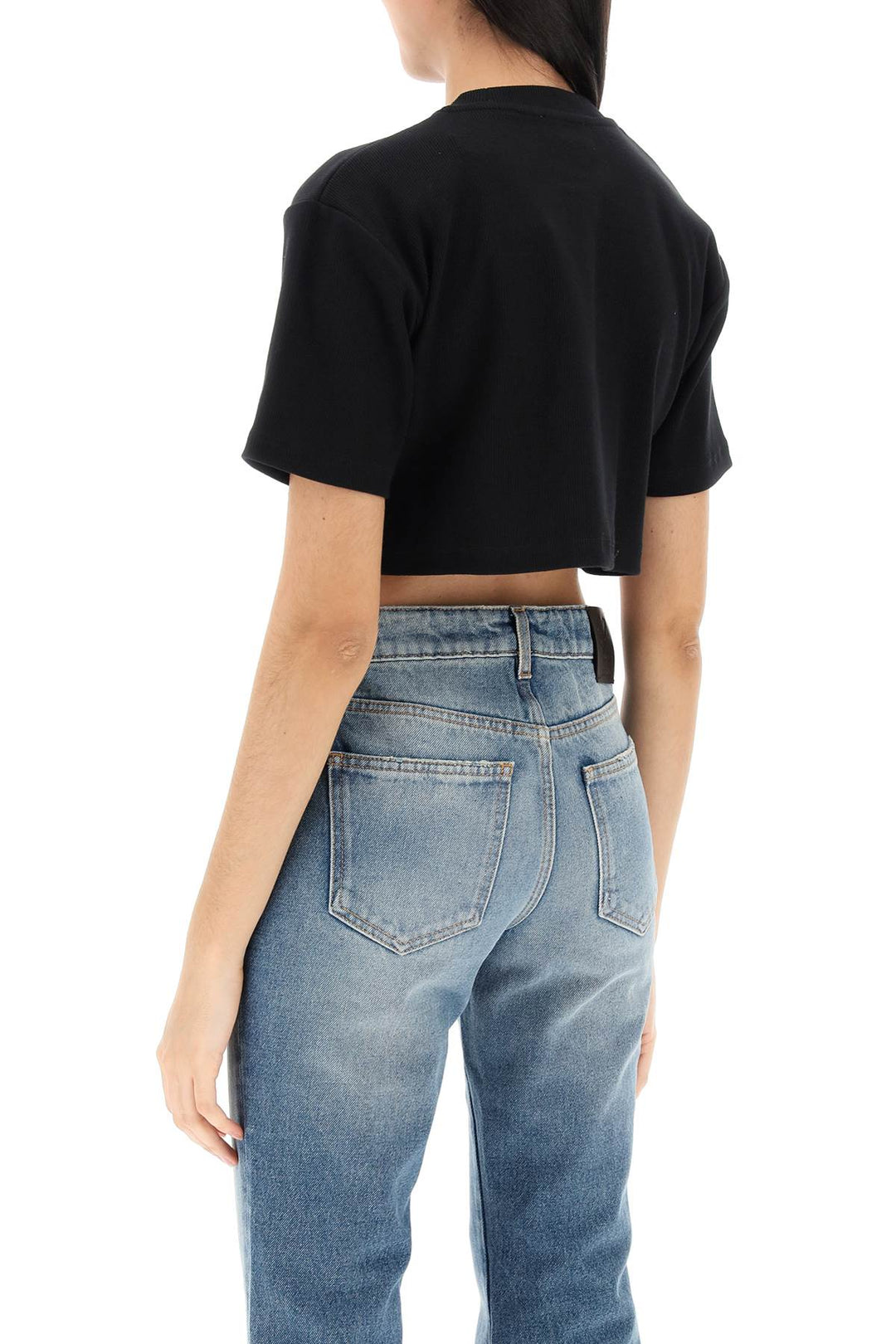 Off White cropped t-shirt with off embroidery