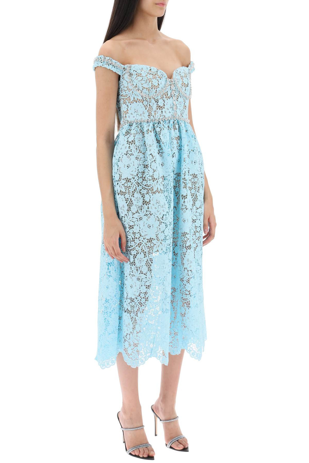 Self Portrait midi lace & crystals dress