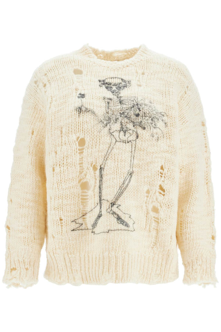 R13 destroyed pullover with skeleton print