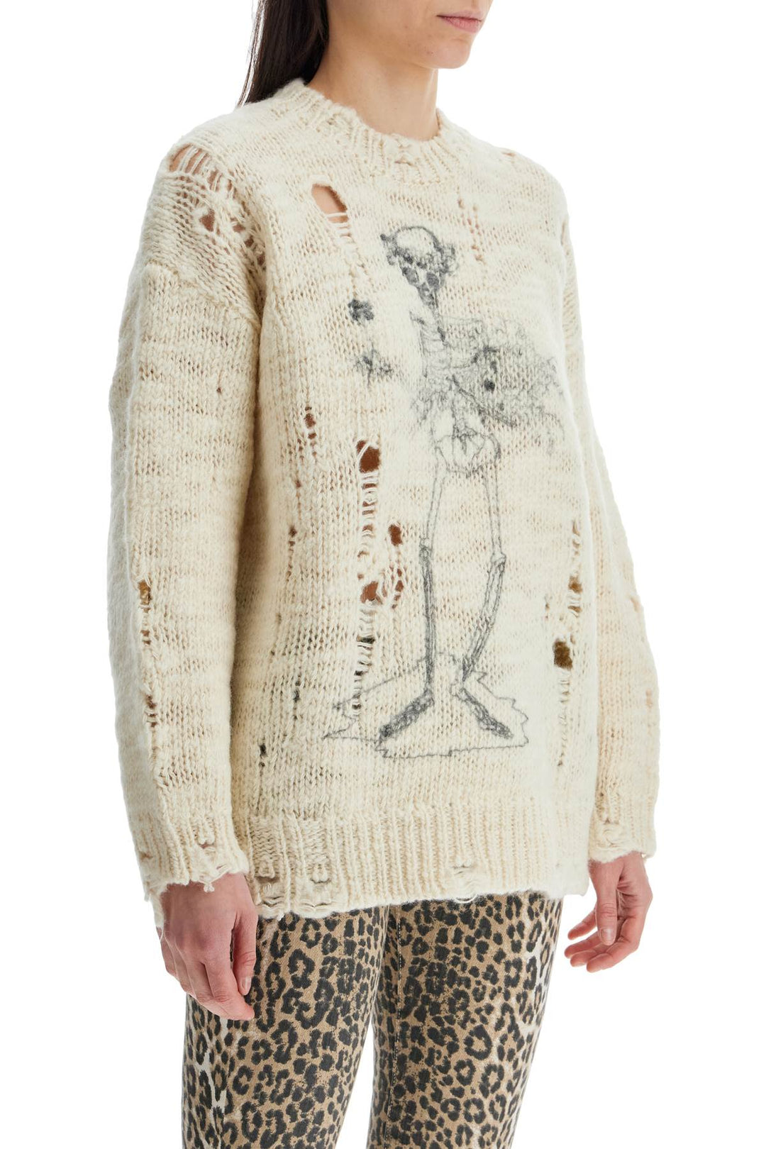 R13 destroyed pullover with skeleton print