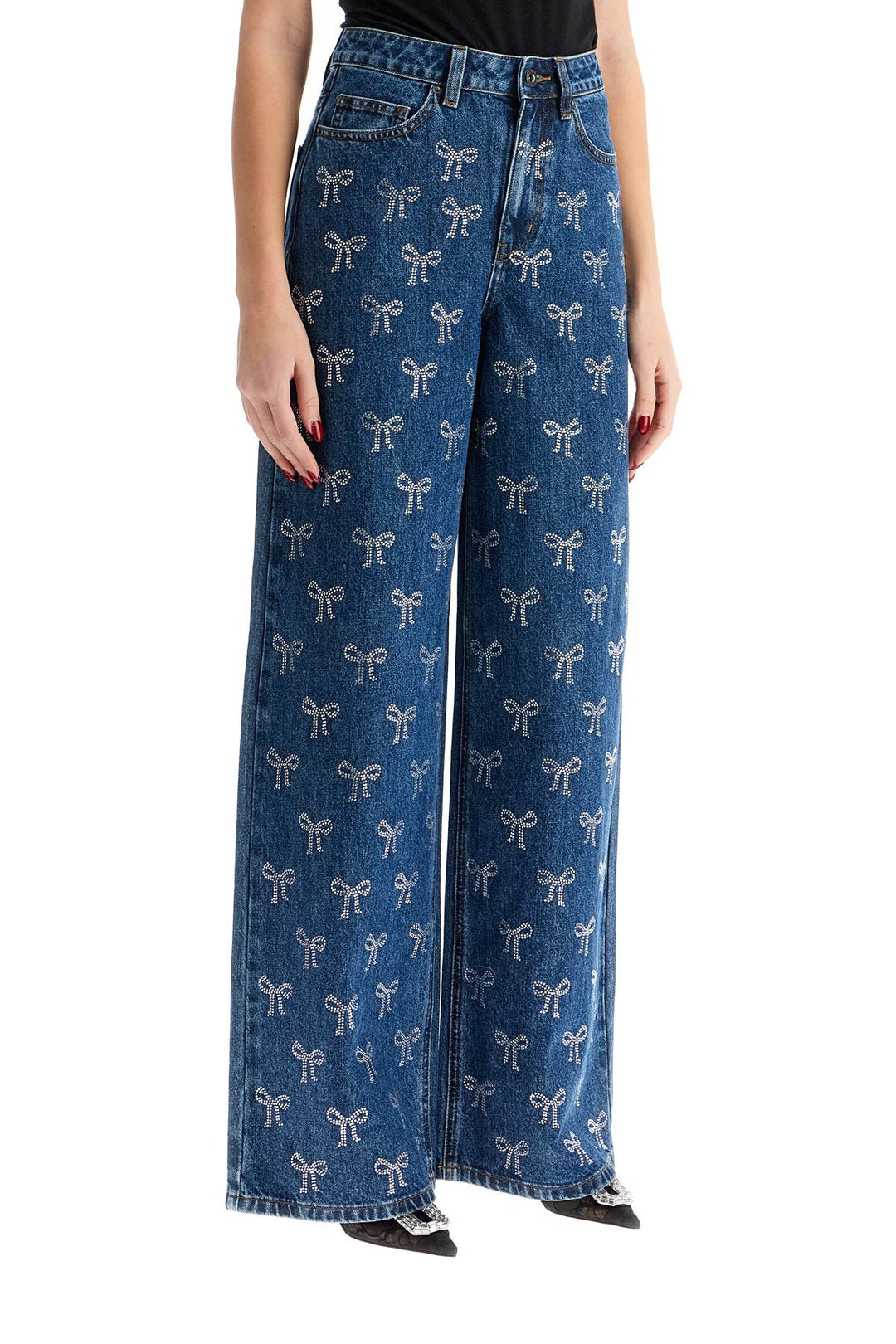 Self Portrait Rhinestone Bow Jeans