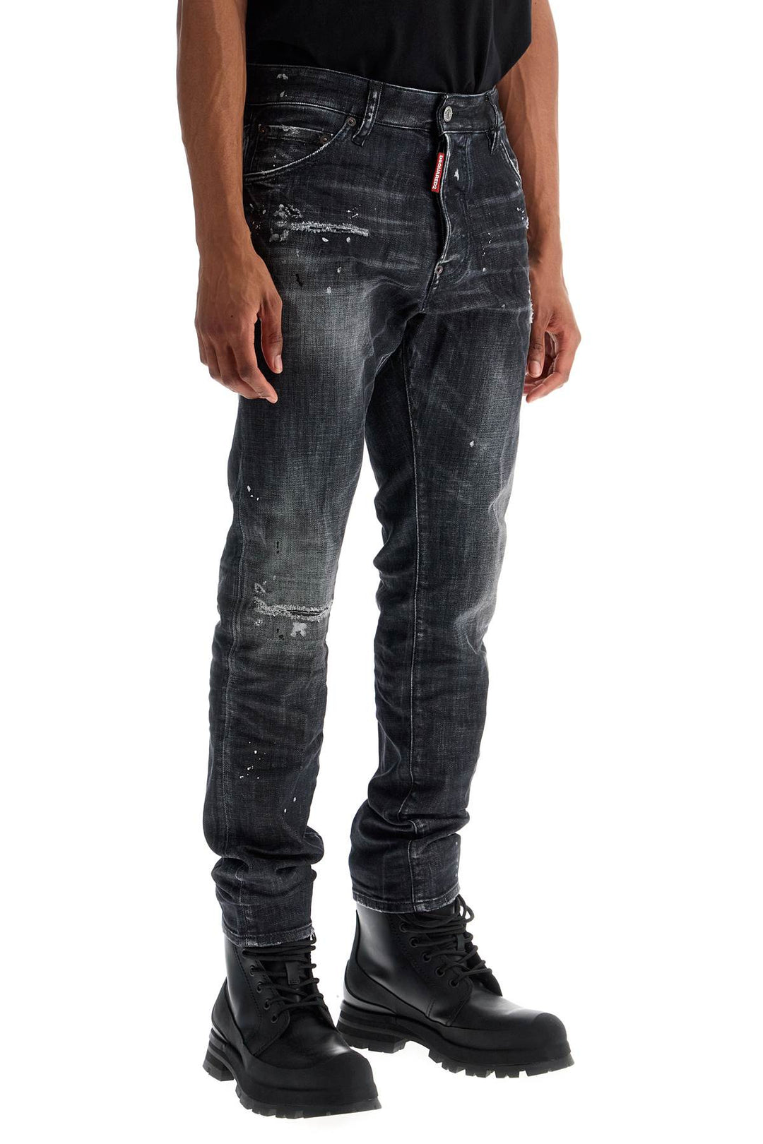 Dsquared2 black cotton jeans with paint splatters