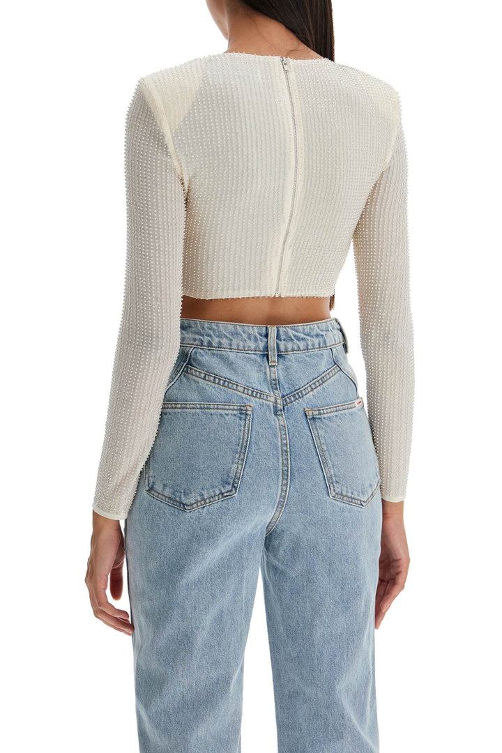 Self-Portrait mesh crop beaded top