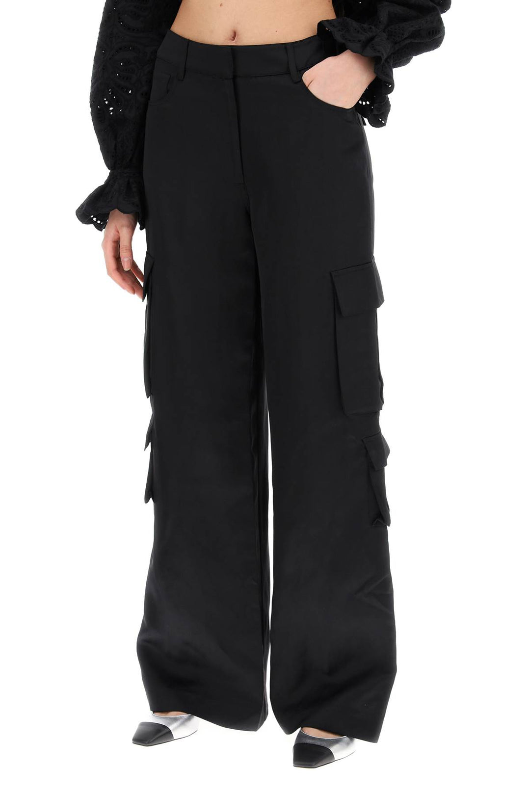 Self Portrait satin cargo pants