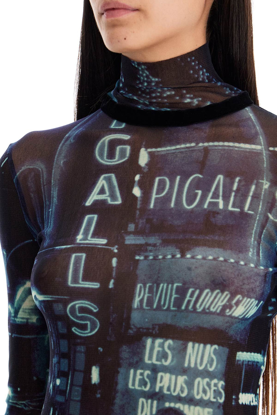 JEAN PAUL GAULTIER "pigalle print tulle top with