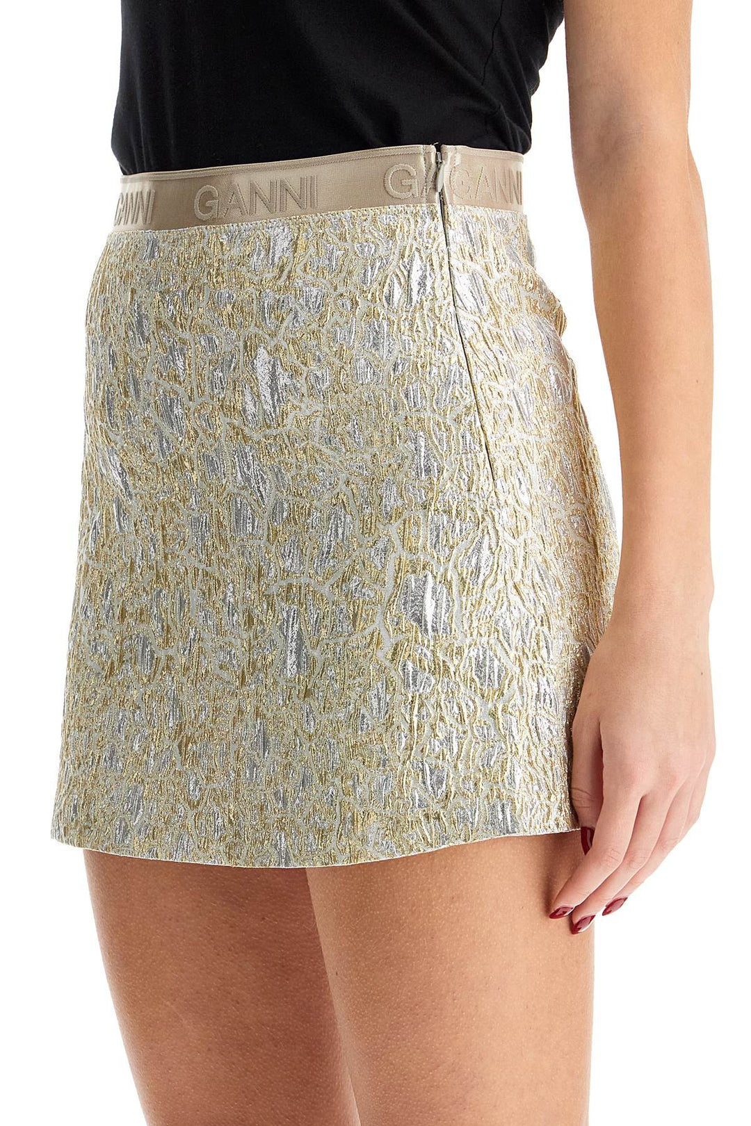 Ganni metallic mini skirt