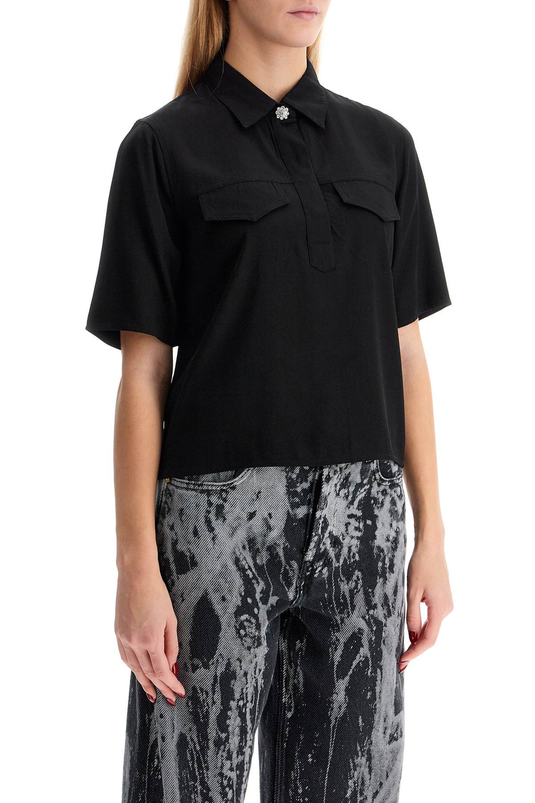 Ganni short-sleeved twill blouse