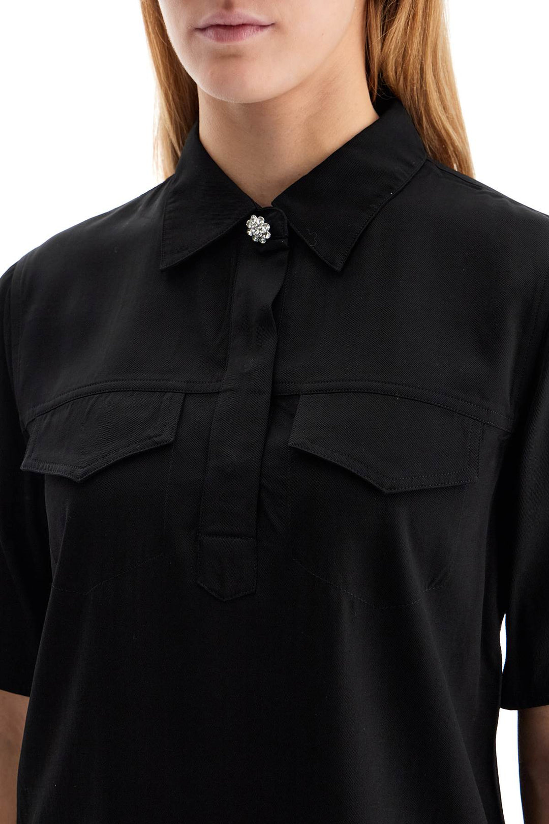 Ganni short-sleeved twill blouse