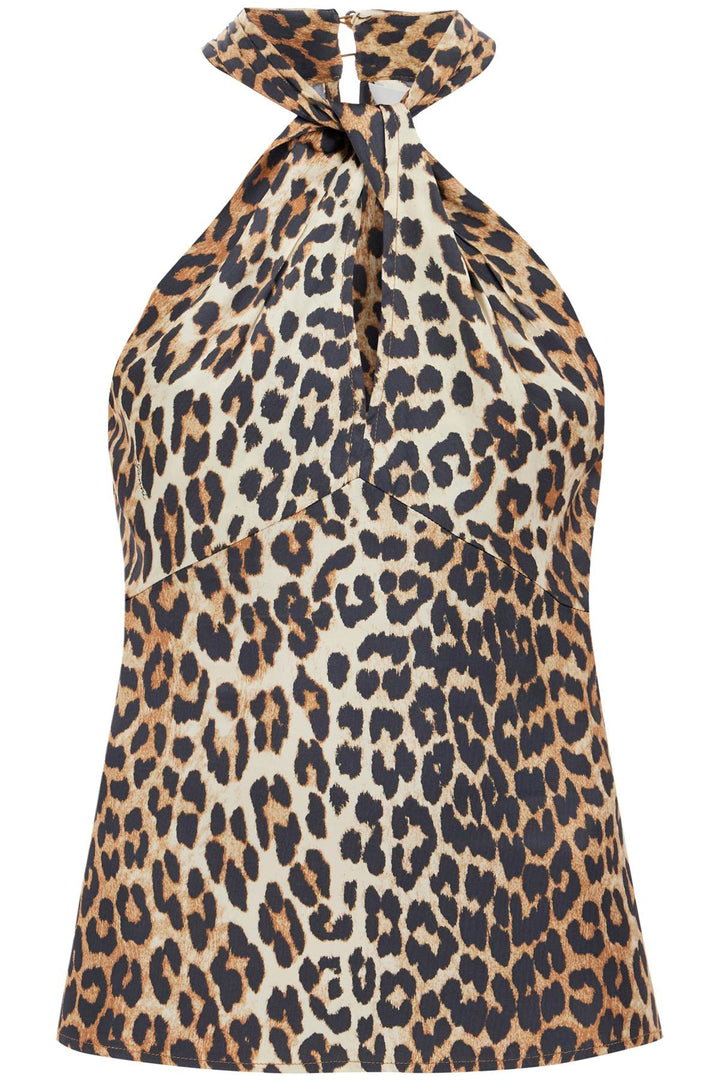 Ganni leopard print satin top