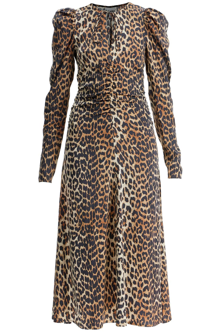 Ganni Leopard Print Satin Midi Dress