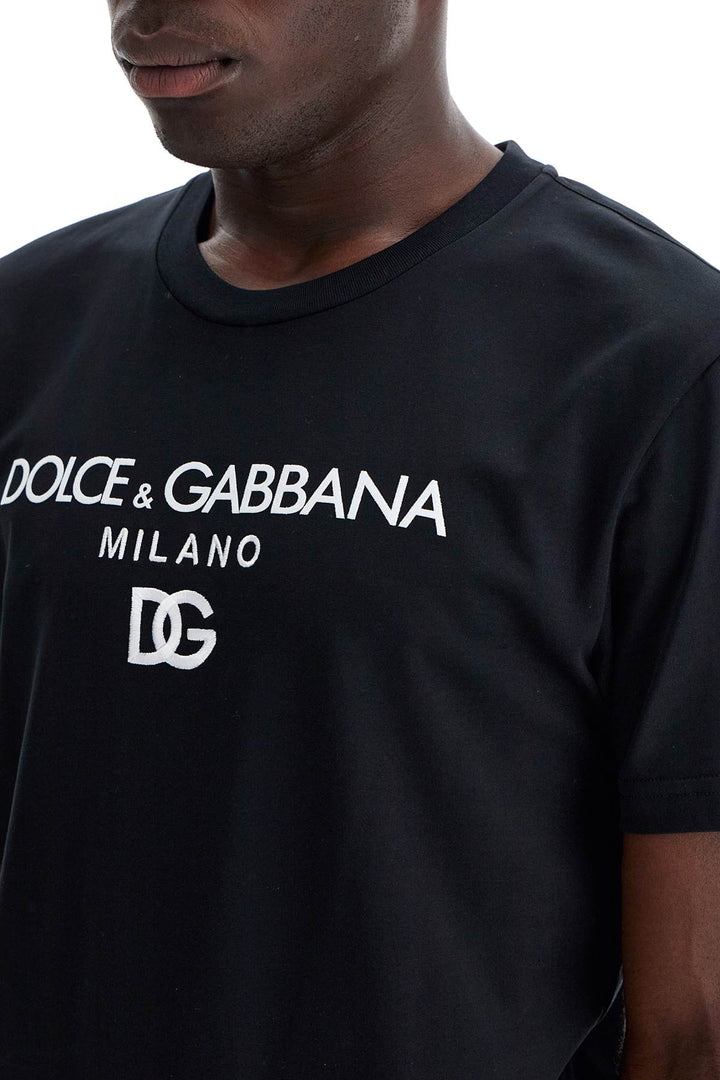Dolce & Gabbana Dg Embroidered T Shirt With Lettering Logo Print   Black