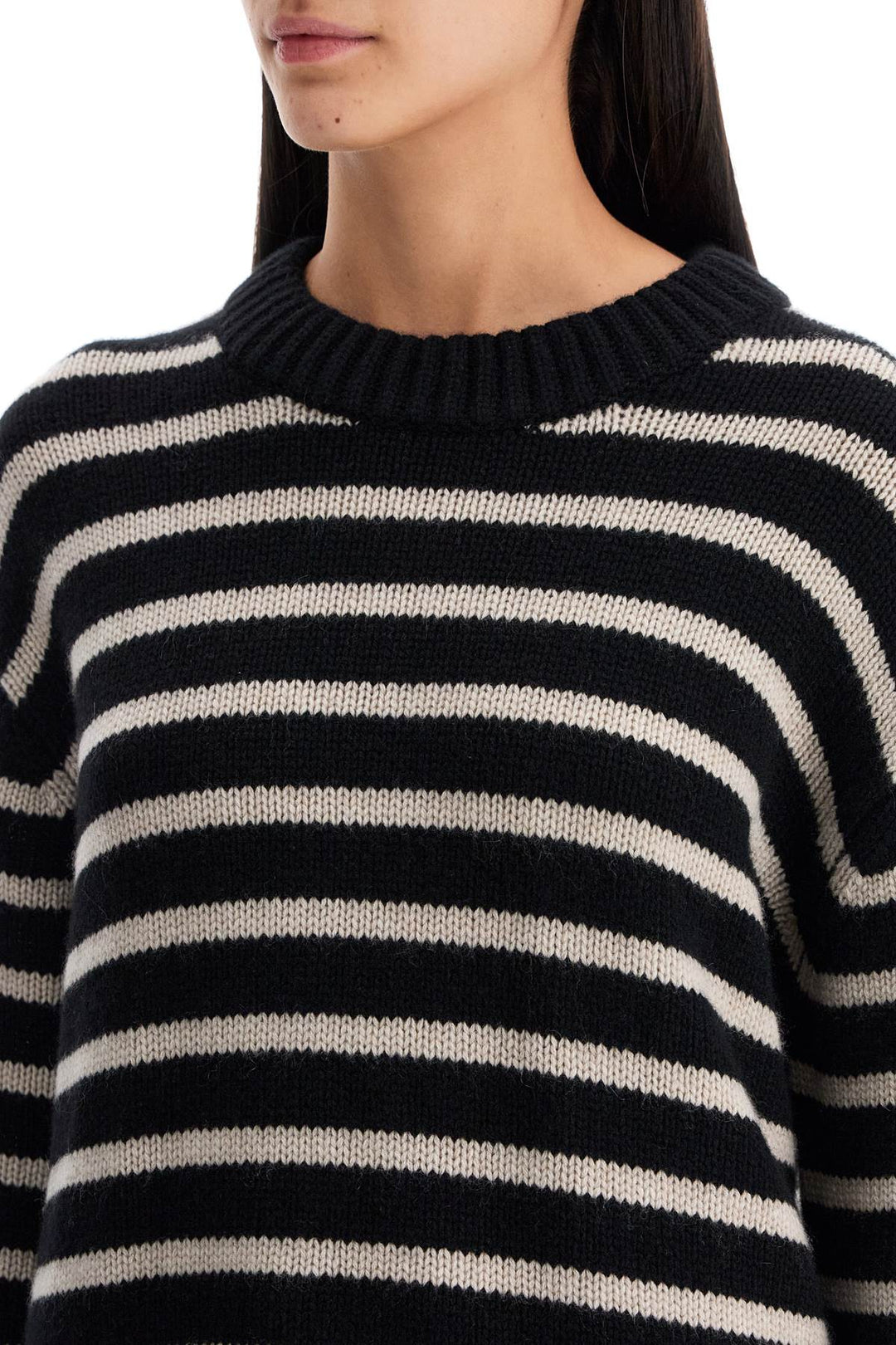 Lisa Yang Striped Cashmere Sony Pullover Sweater   Black